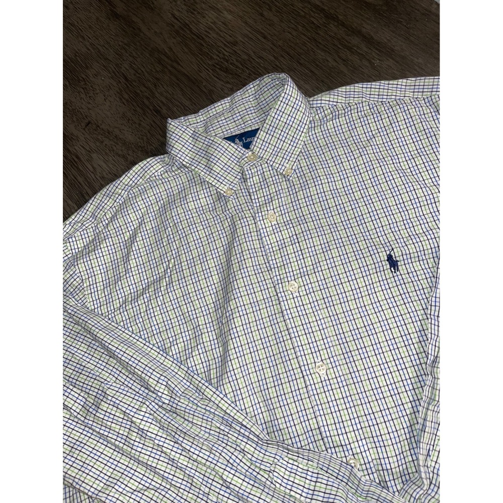 Ralph Lauren Mens Size 16.5 36/37 White Check Button Down Yarmouth Oxford